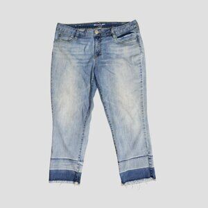 Sz.12*Belle + Sky*Distressed Blue Cropped Skinny Jeans--Frayed Hem